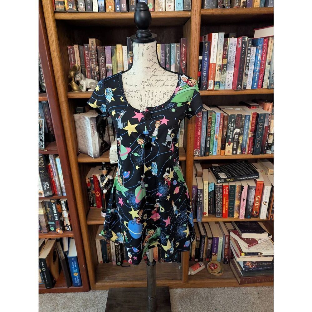 Dolls Kill x Hanna Barbera Jettsons Cosmic Black Print Button Up Dress Womens M